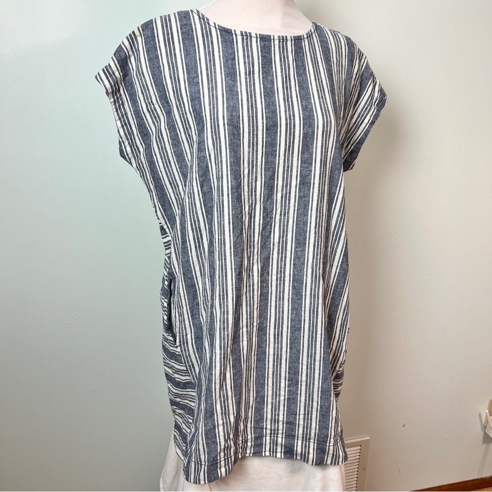 Peyton & Parker Linen Blend Blue/White Vertical Stripe Mini Shift Dress Size XL - Picture 3 of 10